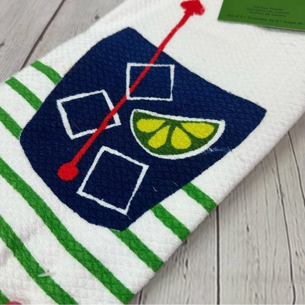 NWT Kate Spade new york cocktail mocktail theme kitchen Towel 2pc summer beach